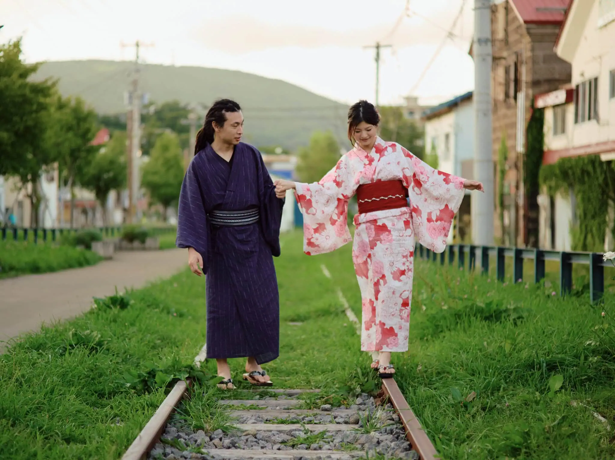 Couple in yukata Otaru Hokkaido Japan